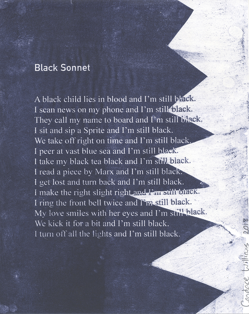 Black Sonnet, 2018, Poem by Candace Williams, Collaboration with Candace Williams, Paper lithograph on Rives BFK paper, 8 1/2 x 10 1/2 inches