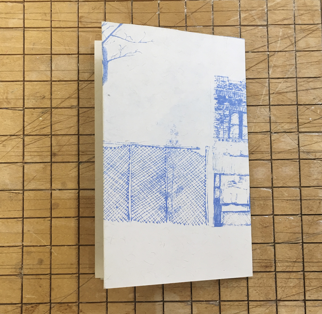 Risograph printed one-page book, drawing inspired by student’s neighborhood in Queens, NY, 2019